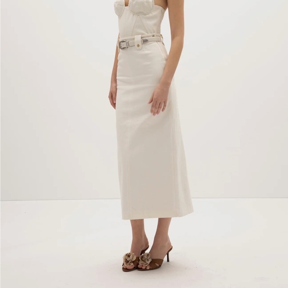 ROARI Meredith dark denim maxi pencil skirt invisible side zip belt loops NWT Sm - Picture 13 of 13